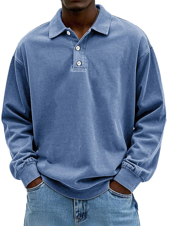 Product image showing a stylish long-sleeved polo shirt
