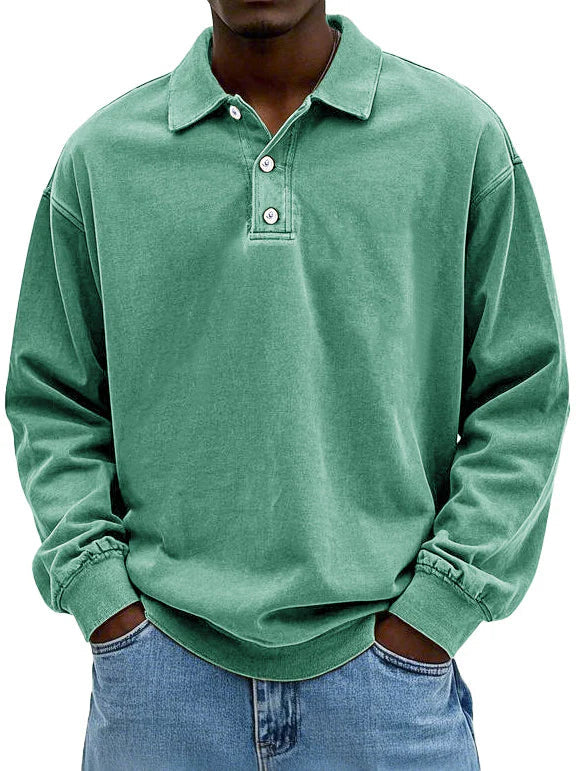 Product image showing a classic long-sleeved polo shirt